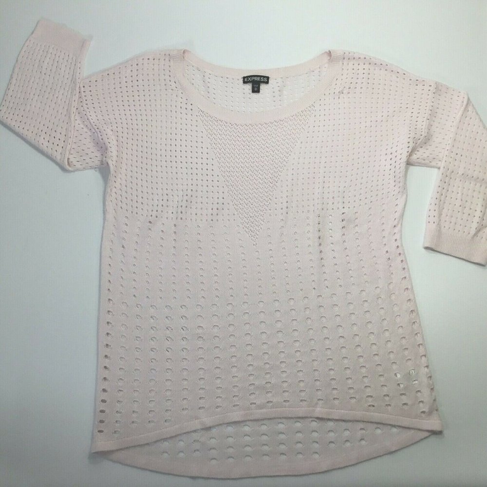 Express~Pale Pink~Open Knit~3/4 Sleeve~Lightweight - Picture 6 of 8
